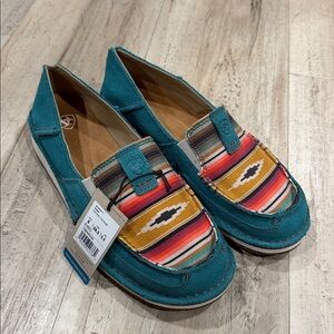 Ariat Teal Slip-On Moccasins with Southwestern Stripe